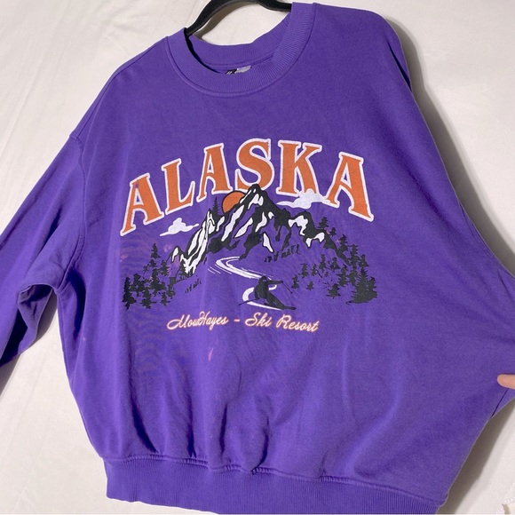 H&M Divided Purple Orange Oversized Crew Neck Alaska Sweatshirt XL - Picture 14 of 16